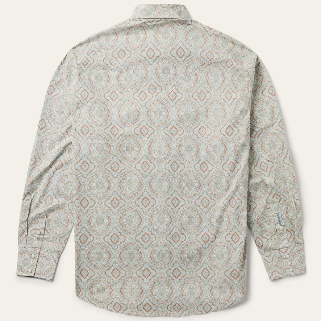 Aqua Paisley Print Western Shirt