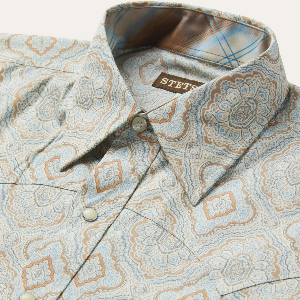 Aqua Paisley Print Western Shirt