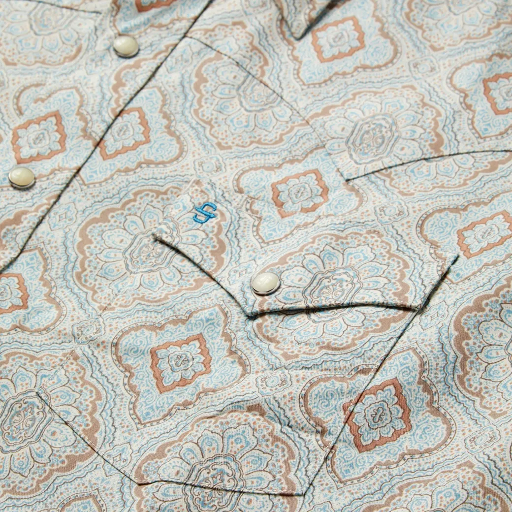Aqua Paisley Print Western Shirt