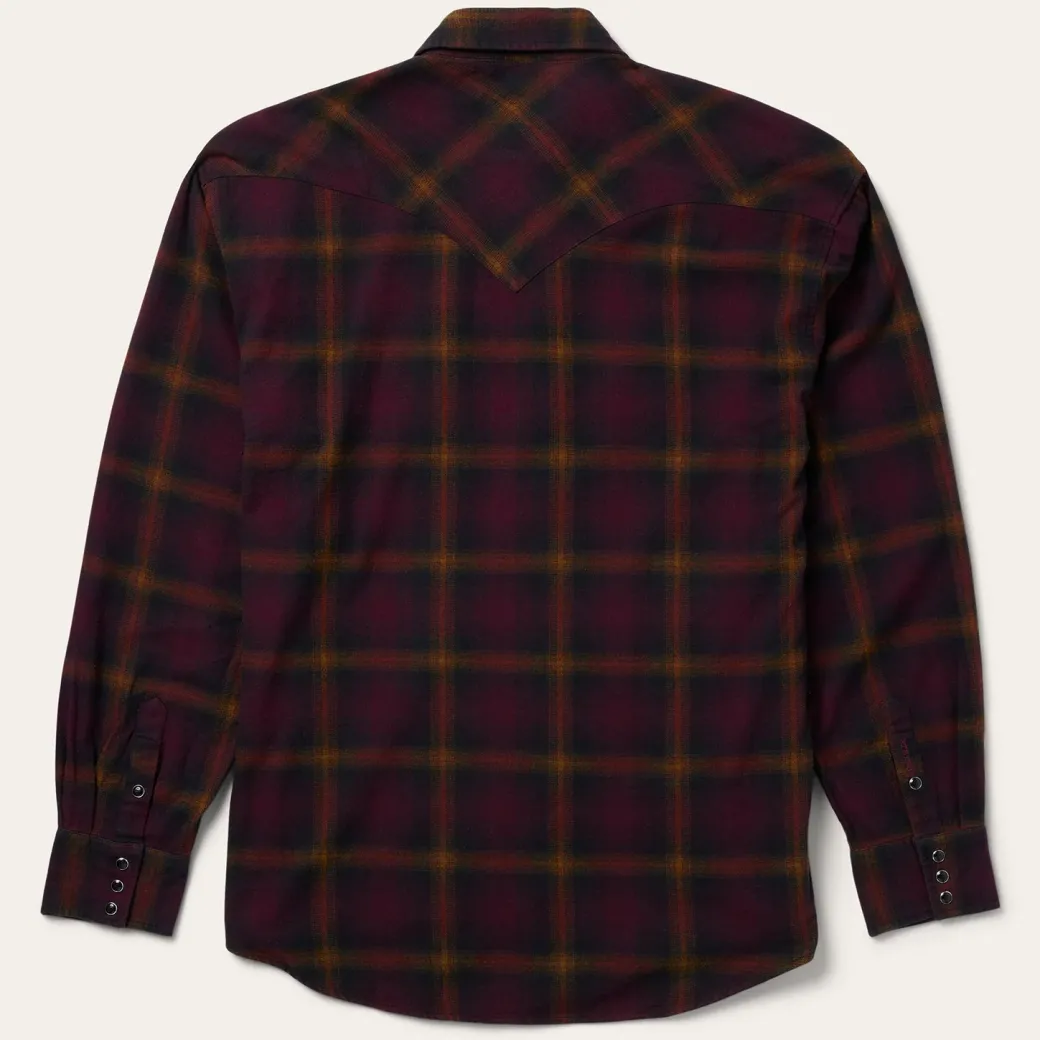 Black Wine Plaid Flannel Western Shirt