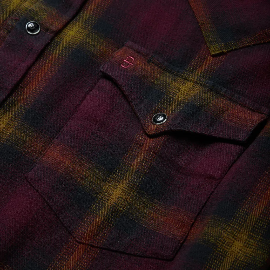 Black Wine Plaid Flannel Western Shirt