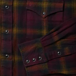 Black Wine Plaid Flannel Western Shirt