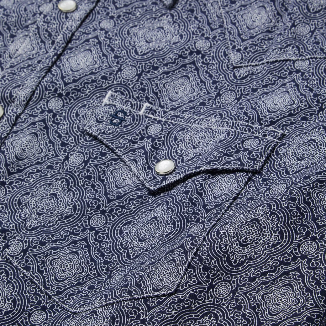 Blue Medallion Print Western Shirt