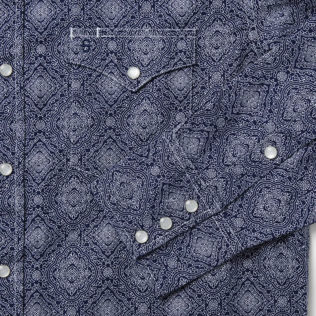 Blue Medallion Print Western Shirt