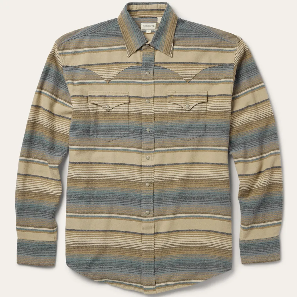 Blue Stripe Flannel Western Shirt