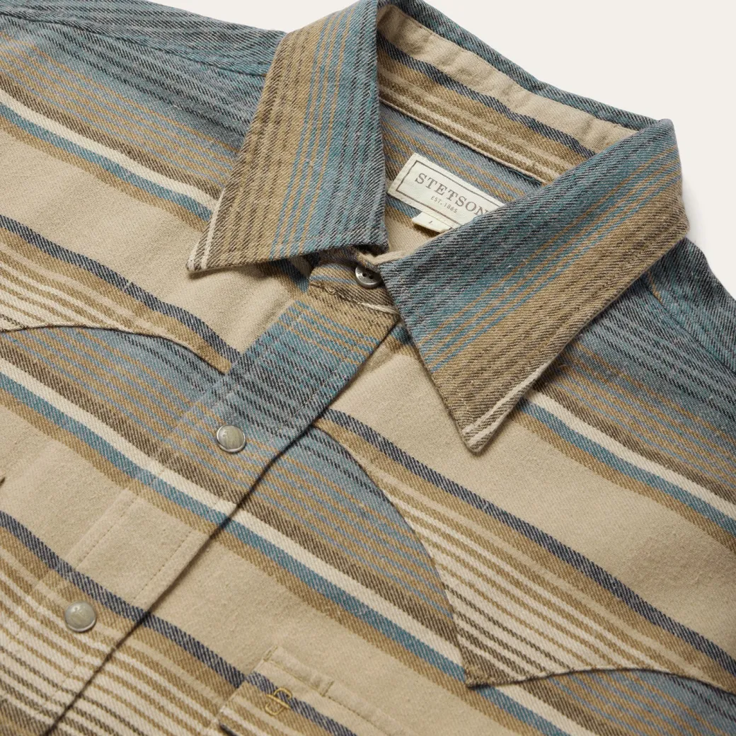 Blue Stripe Flannel Western Shirt