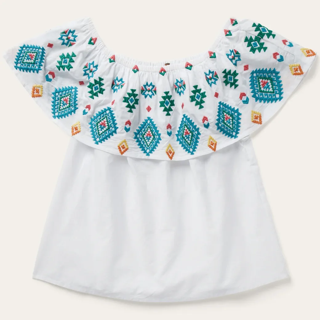 Bright Schiffli Embroidered White Cotton Lawn Top