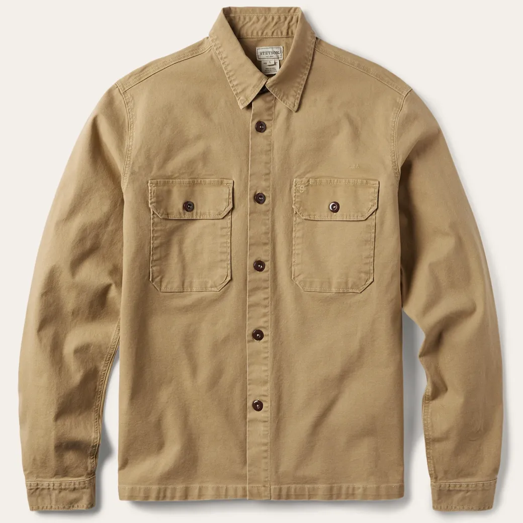 Camel Stretch Canvas Shirt Jacket