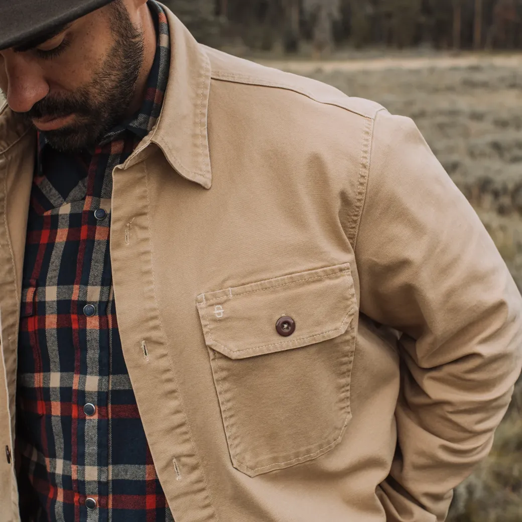 Camel Stretch Canvas Shirt Jacket