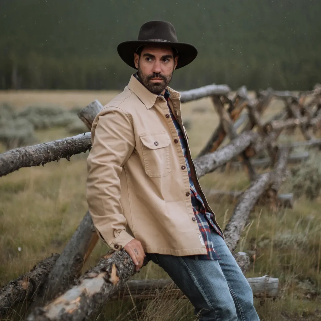 Camel Stretch Canvas Shirt Jacket