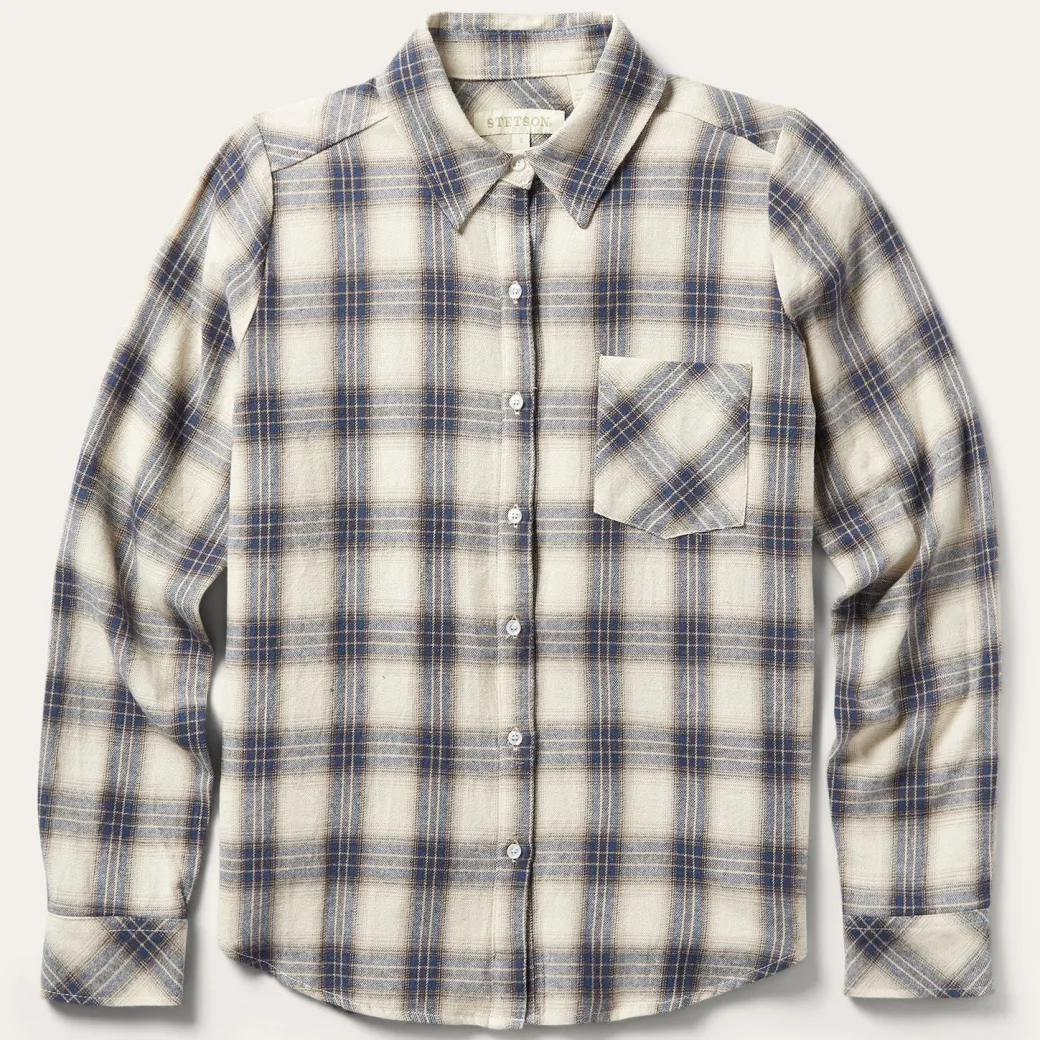 Classic Western Flannel Shirt in White Cream