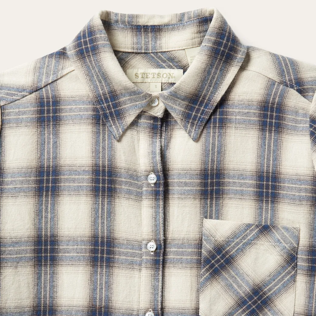 Classic Western Flannel Shirt in White Cream