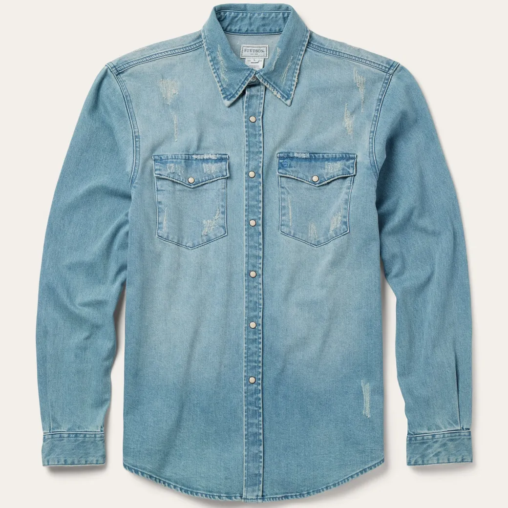 Distressed Denim Western Shirt