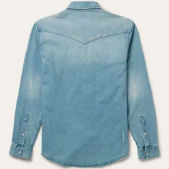 Distressed Denim Western Shirt