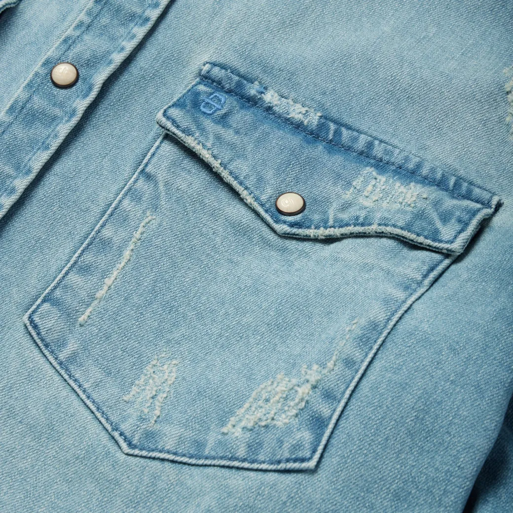 Distressed Denim Western Shirt