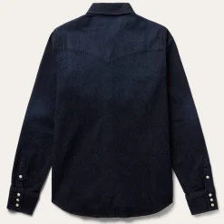 Embroidered Dark Denim Snap Front Blouse