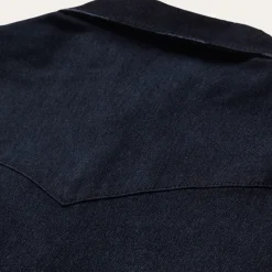 Embroidered Dark Denim Snap Front Blouse