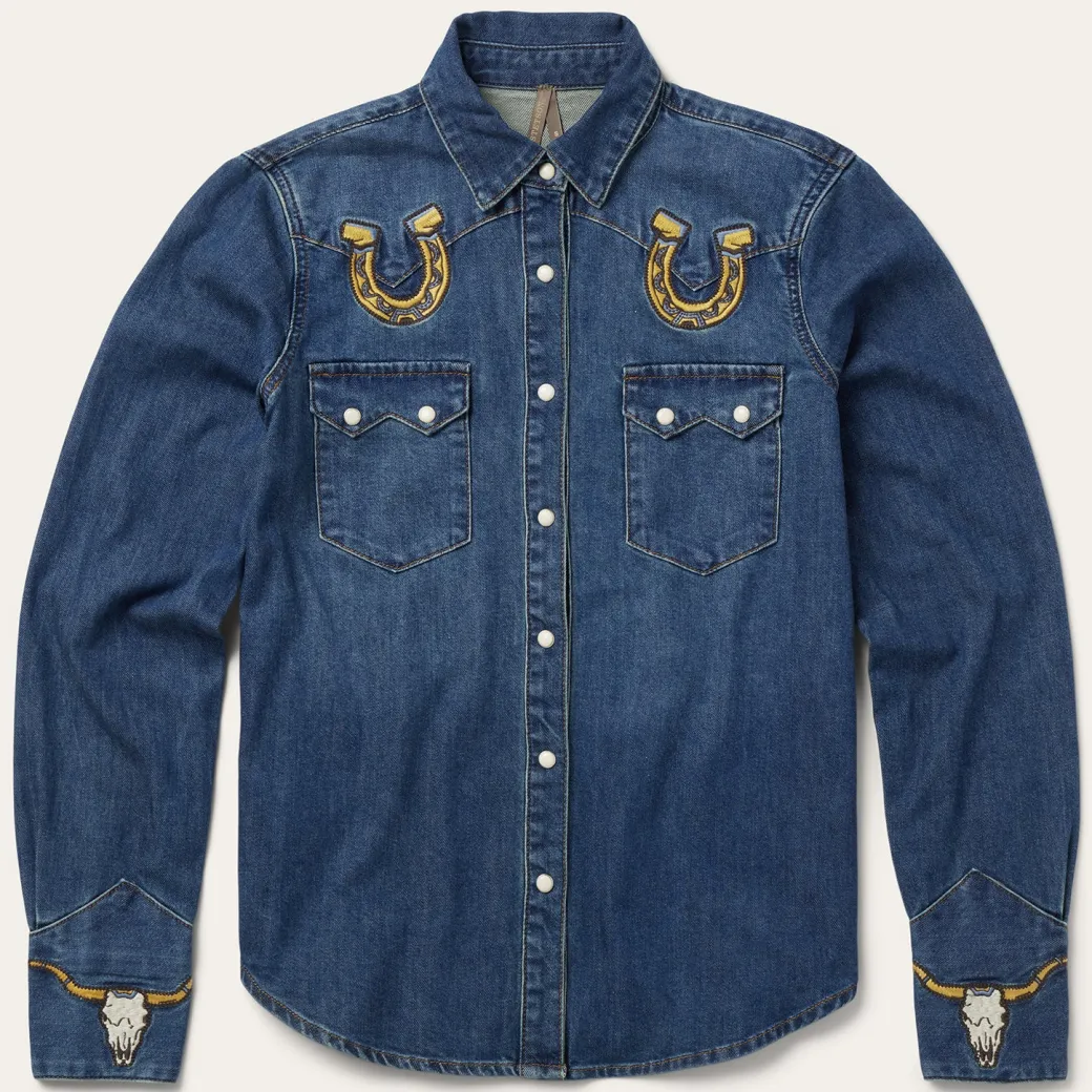 Embroidered Dark Denim Western Shirt