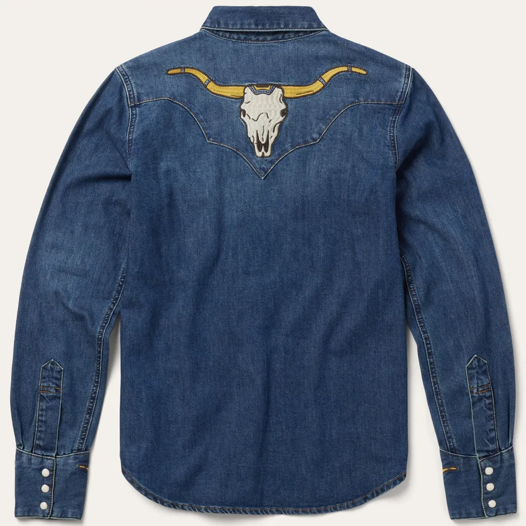 Embroidered Dark Denim Western Shirt