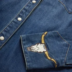 Embroidered Dark Denim Western Shirt
