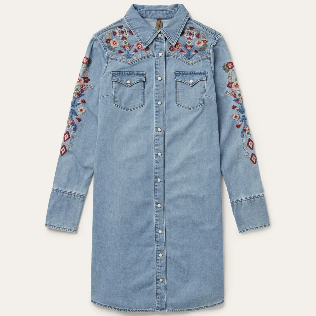 Embroidered Denim Shirt Dress
