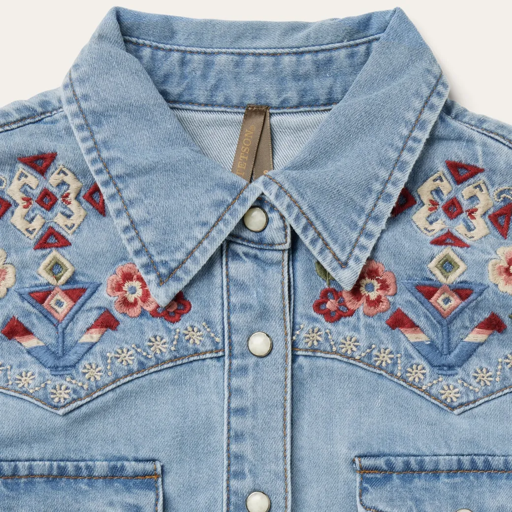 Embroidered Denim Shirt Dress