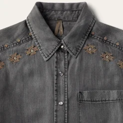 Embroidered Snap Front Shirt Dress