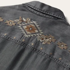 Embroidered Snap Front Shirt Dress