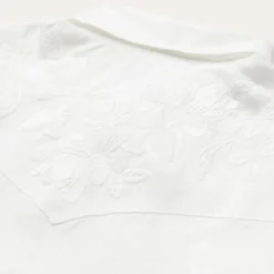 Embroidered White Tonal Stripe Linen Blouse
