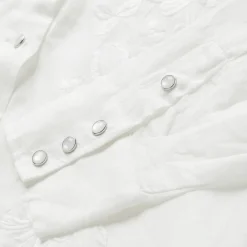 Embroidered White Tonal Stripe Linen Blouse