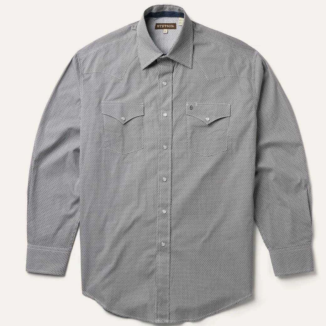 Grey Geo Print Western Shirt