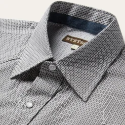 Grey Geo Print Western Shirt