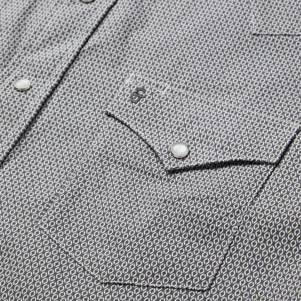 Grey Geo Print Western Shirt