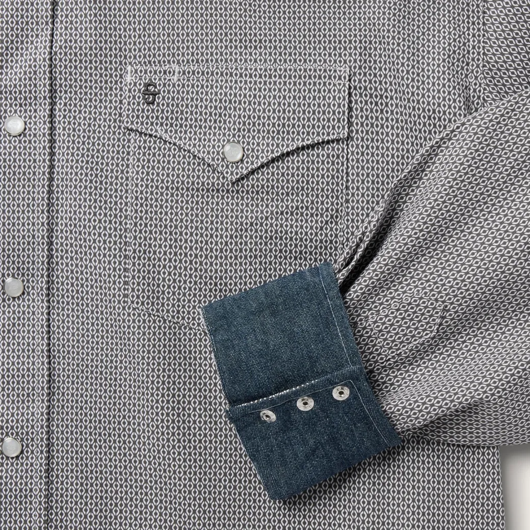 Grey Geo Print Western Shirt