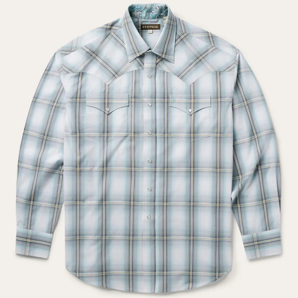 Grey Sky Ombre Plaid Western Shirt