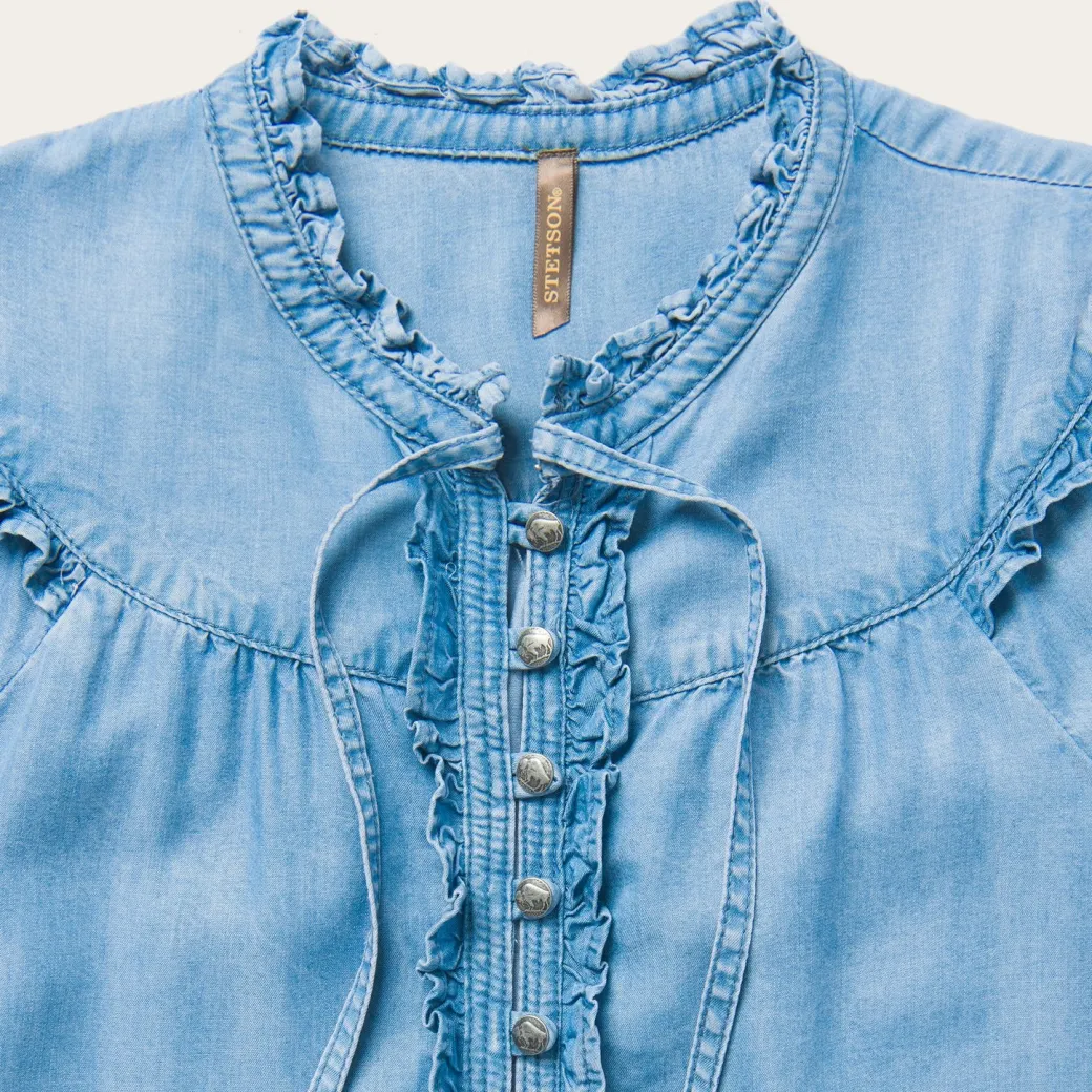 Lightweight Denim Peasant Blouse