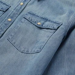 Loose Fit Denim Snap-Front Shirt