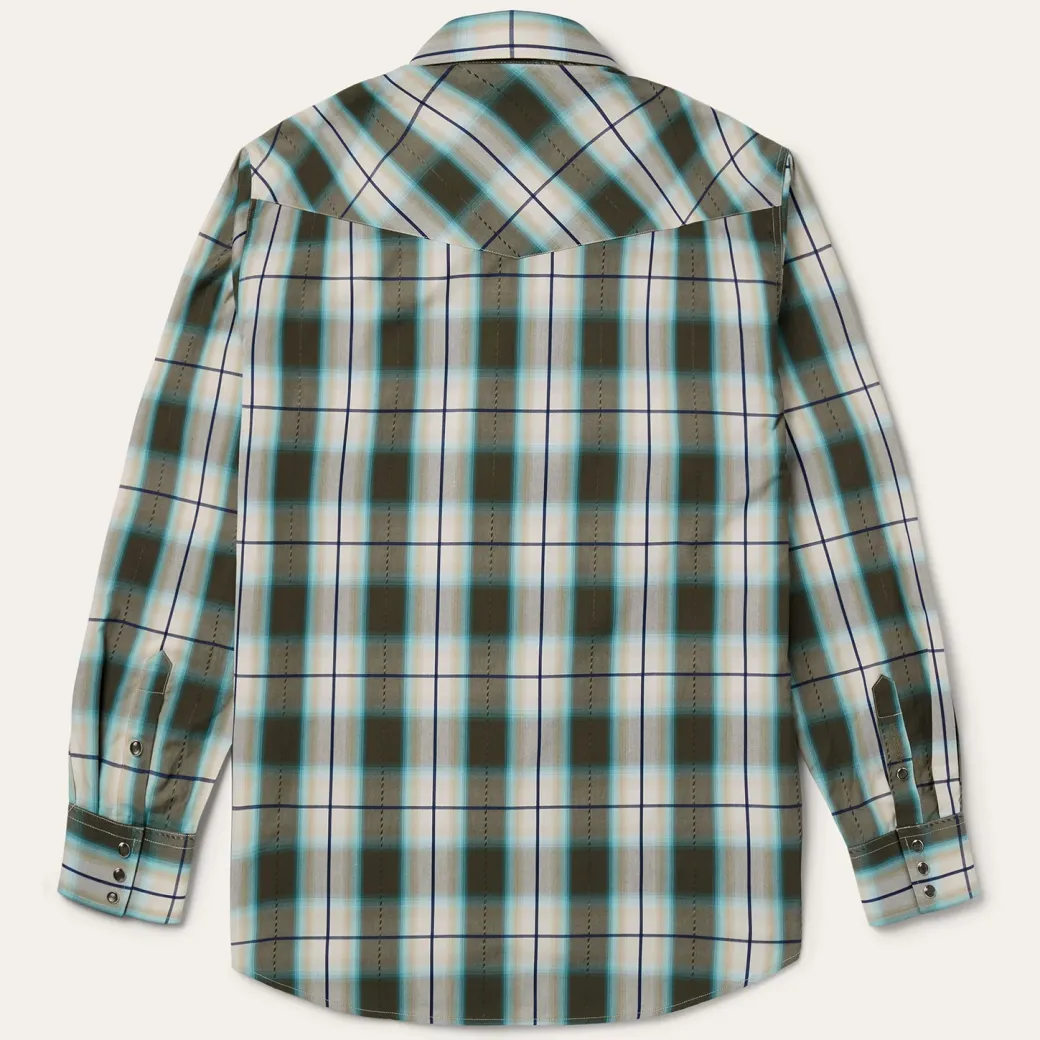 Olive Ombre Plaid Western Shirt