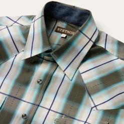 Olive Ombre Plaid Western Shirt