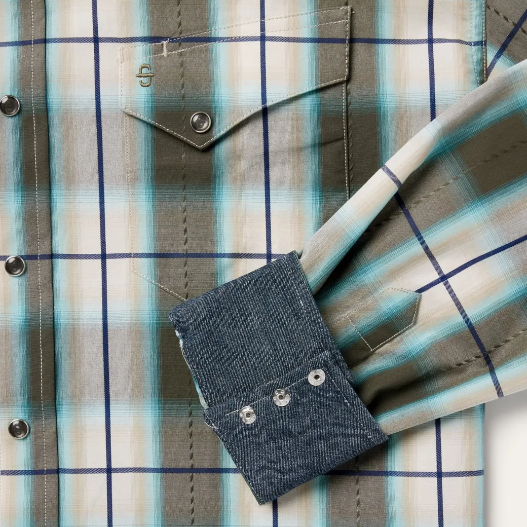 Olive Ombre Plaid Western Shirt
