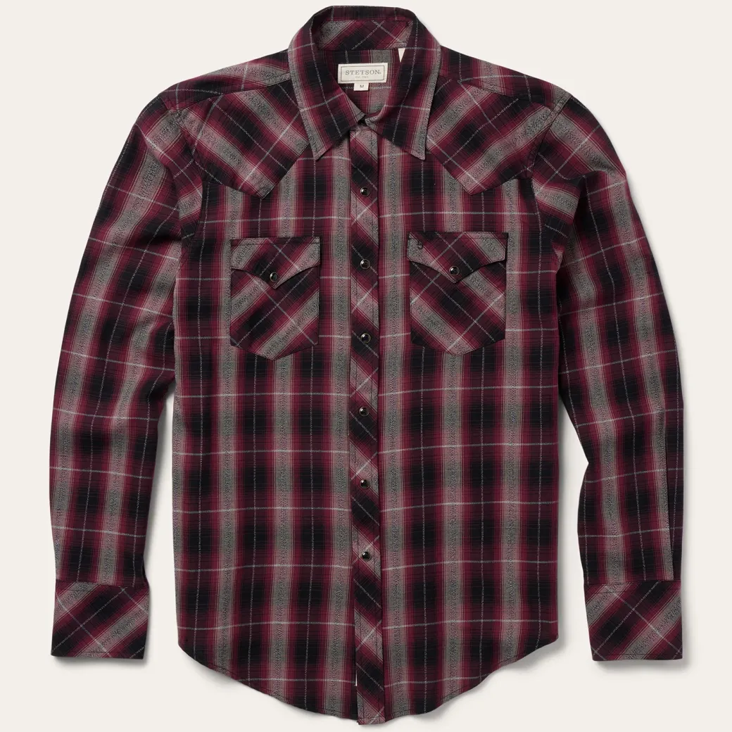 Red Marl Plaid Western Shirt