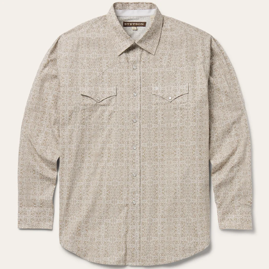 Sand Medallion Print Western Shirt