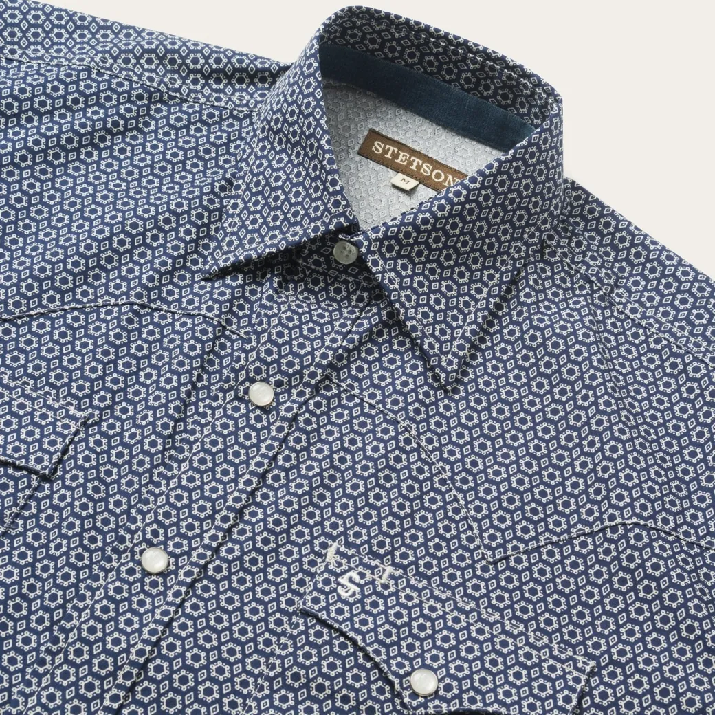 Snap Front Shirt in Deep Blue