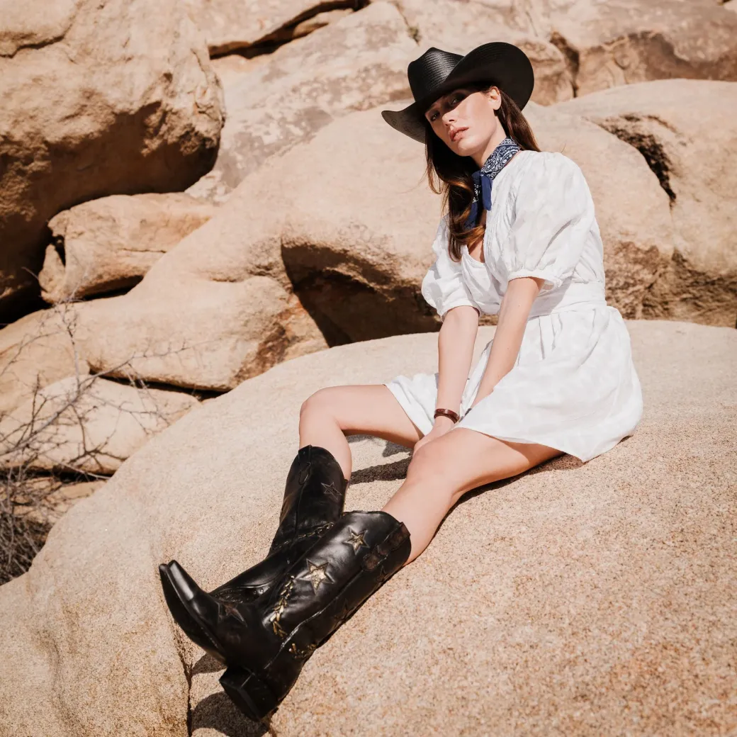 Star Distressed Black Cowboy Boot